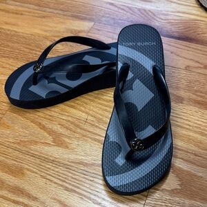 Tory Burch Black and Gray Flip Flops
